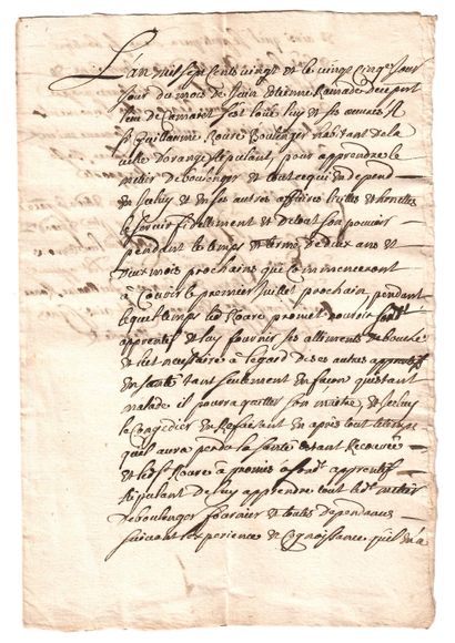 null VAUCLUSE. 1720. CONTRAT D’APPRENTISSAGE DE BOULANGER « Le 25 Juin 1720, Étienne...
