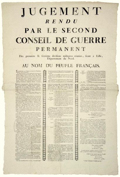 null NORD. PAS-DE-CALAIS. 1800. “JUGEMENT rendu par le second CONSEIL DE GUERRE permanent...