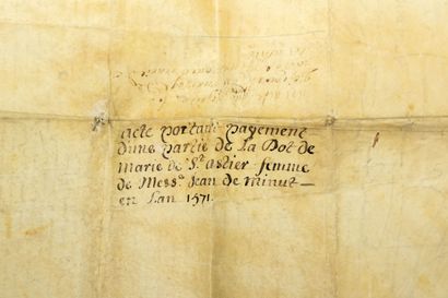 null MARNE. 1572. Lord of SAINT ASTIER. Parchment (32 x 52 cm). Before the Provost...