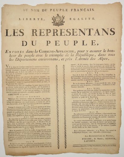null RÉVOLTE DE LYON. 1793. COMMUNE-AFFRANCHIE. « Les Représentants du Peuple (FOUCHEK,...