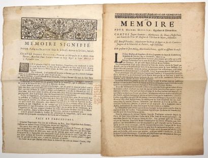 null DEUX-SÈVRES. 2 Mémoires de procès imprimés début XVIIIe : 
1) « Mémoire (de...