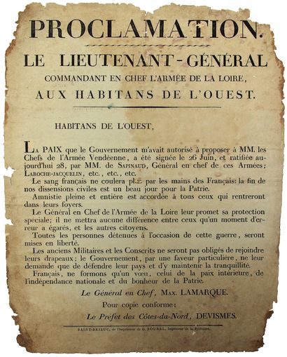 null (GUERRE DE VENDÉE. TRAITÉ de CHOLET, 26 Juin 1815) Maximilien LAMARQUE (Landes...