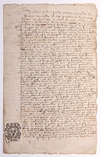 CALVADOS. 1623. Manuscrit signée Guillaume...