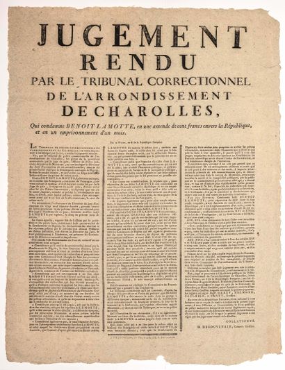 null SAÔNE-ET-LOIRE. 1797. ATTROUPEMENT SÉDITIEUX À VERSAUGUES (71). Placard : «...