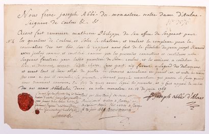 null (NORD). SOLRE-LE-CHATEAU - Pièce signée du Frère Joseph Abbé du MONASTEvRE NOTRE-DAME...