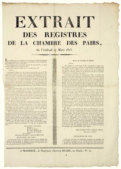 null CENT-JOURS. 1815. BOUCHES-DU-RHÔNE. (Derniers soutiens au ROI LOUIS XVIII.)...