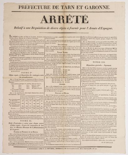 null TARN-ET-GARONNE. MONTAUBAN, 21 Juillet 1813. « Arrêté relatif à une réquisition...