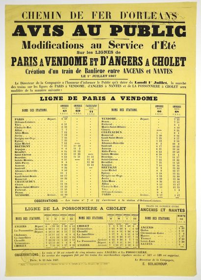 null « CHEMIN DE FER D’ORLÉANS. » 1867 : « Avis au Public. Modifications au Service...