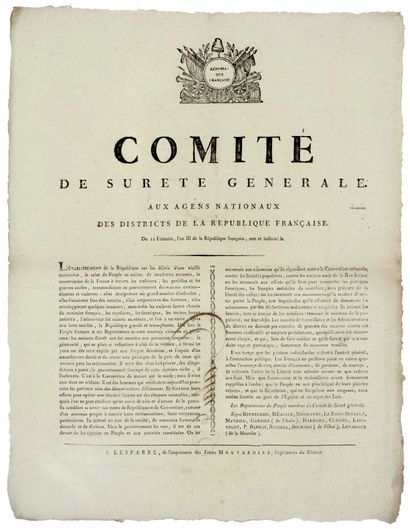 null LESPARRE MÉDOC (GIRONDE). 1794. Adresse du « COMITÉ DE SÛRETÉ GÉNÉRALE, aux...