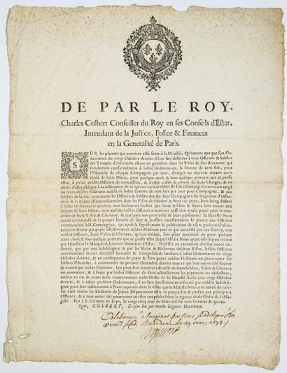 null Charles COLBERT. 1675. Ordonnance, De Par le Roy Louis XIV, de Charles COLBERT...