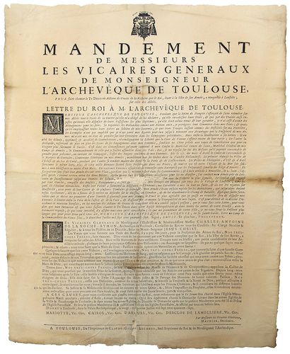 null VICTOIRE DE LA BATAILLE DE LAWFELD. 1747. TOULOUSE (31). Mandement de MM. les...