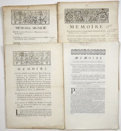 null LYON. PROCÈS. 4 Imprimés : « Mémoire (de 1724) sur Affaire importante qui concerne...