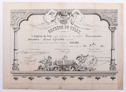 null HAUTE LOIRE. 1861. ORPHÉON DU VELAY – Diplôme de Membre de l’Orphéon du VELAY...