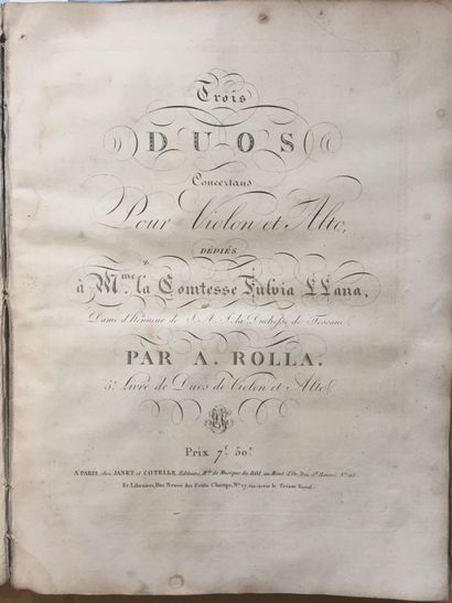 null MOZART (W.-A.) 1756-1791: Three concertante duets for violin and viola. Paris,...