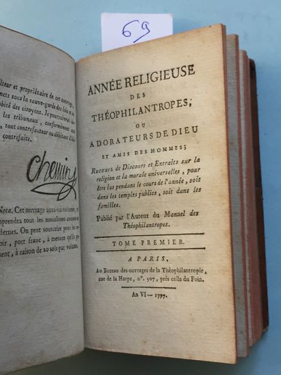 null THEOPHILANTROPIE - Recueil de 4 ouvrages reliés en 1 volume in-12 basane marbrée...