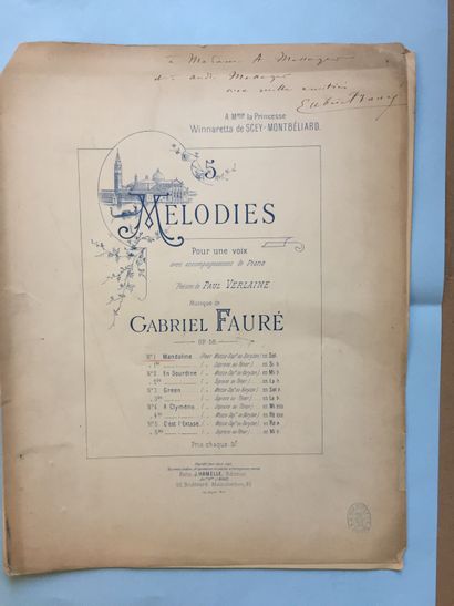 null FAURE (Gabriel): 5 melodies for one voice with piano accompaniment. Paris, Hamelle,...