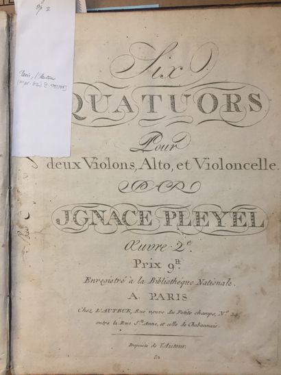 null PLEYEL (I.): Six quartets for two violins, viola and cello. Paris, chez l'Auteur,...