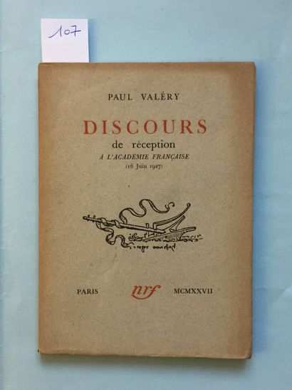 null VALERY (Paul): Discours de réception à l'Académie Française. N.R.F., 1927. In-8...