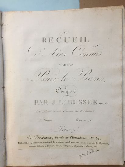 null PIANO FORTE: Réunion de 2 volumes in-4 reliés (reliures usagées): 1/CRAMER:...