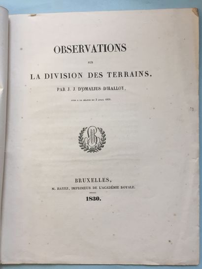 null D'OMALIUS D'HALLOY: Observations sur la division des terrains. Bruxelles, Hayez,...
