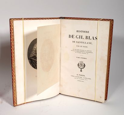 null 3 vol. "Histoire de Gil Blas", plein maroquin, signé Simier R. du Roi, bibliothêque...
