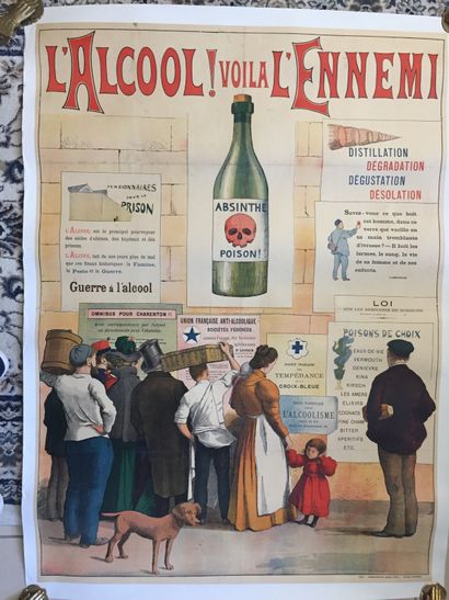null ALCOOL - ALCOOLISME - L'Alcool ! Voila l'ennemi. Grande affiche imprimée en...