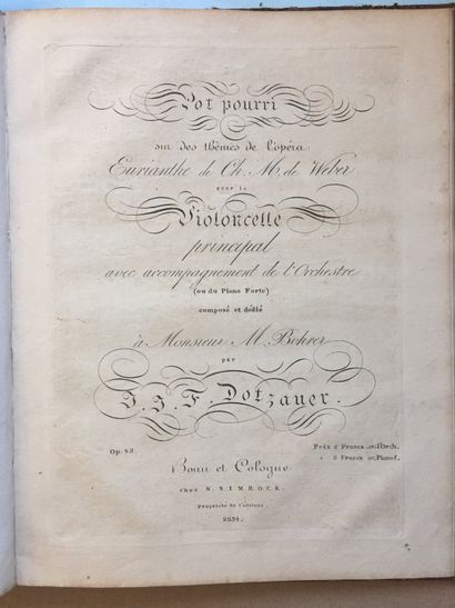 null VIOLONCELLE - Recueil de 14 partitions en 1 vol. in-folio demi-toile marron...