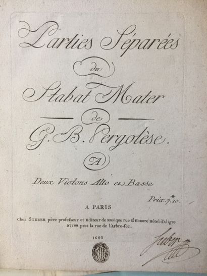 null PERGOLESE: STABAT MATER. Paris Sieber, s.d. (1805). In-4 demi-vélin d'épqoue...