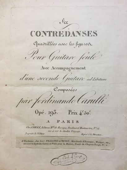 null GUITARE - Réunion de partitions anciennes imprimées en 4 vol. grand in-4 reliés:...