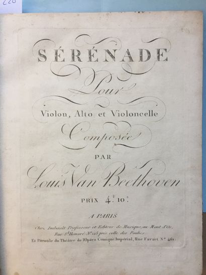 null MUSIQUE de CHAMBRE: Réunion de 14 partitions en un volume In-folio demi-vélin...