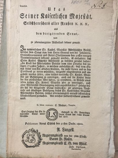null RUSSIA - ALEXANDER I - Instructions given in German in St. Petersburg on March...