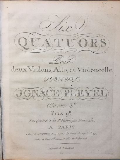 null PLEYEL (Ignace): Six quartets for two violins, viola and cello. From the Author,...