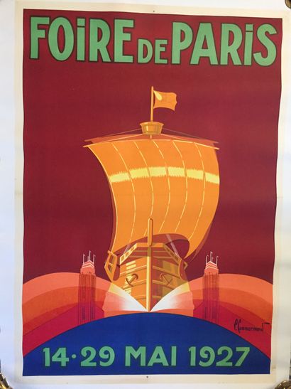 null FOIRE de PARIS. 14-29 Mai 1927. Grande affiche illustrée par Pierre Commarmond,...