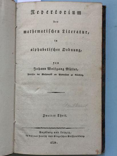 null MATHEMATIQUES - MULLER (J.-W.): Repertorium der mathematischen literatur, in...