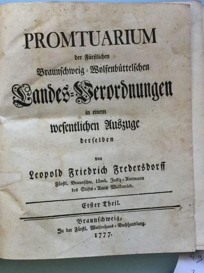 null FREDERSDORFF (L.-F.): Promtuarium der Furstlichen Braunschweig-Wolfenbuttelschen...