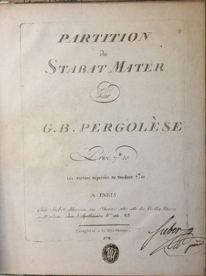 null PERGOLESE: STABAT MATER. Paris Sieber, s.d. (1805). In-4 demi-vélin d'épqoue...