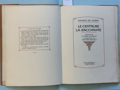 null GUERIN (R. de): Le Centaure; La Bacchante. Plonk Nourrit, 1925. In-8 en feuilles...