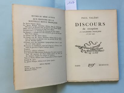 null VALERY (Paul): Discours de réception à l'Académie Française. N.R.F., 1927. In-8...