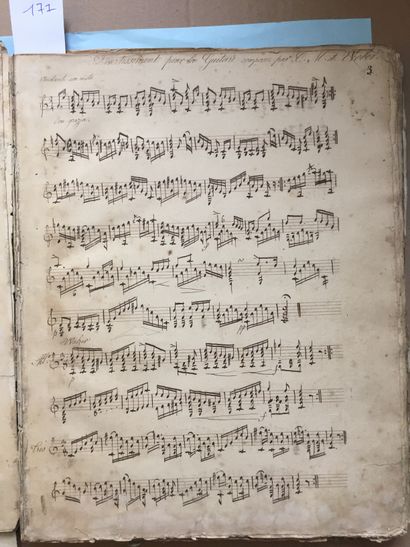 null GUITARE - Réunion de 21 partitions manuscrites (époque XIXe siècle) en un volume...