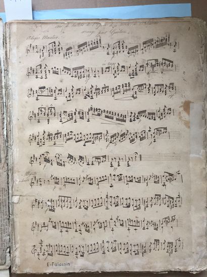 null GUITAR - Meeting of 21 manuscript scores (19th century) in a half red basane...