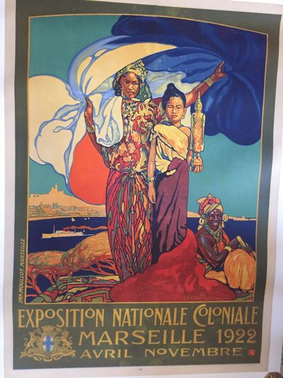 null EXPOSITION NATIONALE COLONIALE de Marseille 1922: Grande affiche en couleurs...