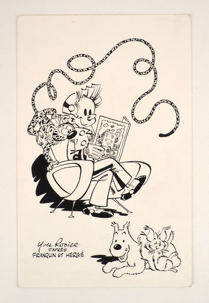 null RODIER Yves
Hommage à Franquin et Hergé
Encre de chine signée en bas à gauche
25...