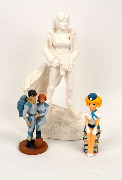 null FRANCO BELGE
Ensemble de trois figurines comprenant Mezieres Valerian, Walthery...