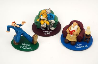 null CRUMB
Ensemble de trois figurines représentant Mr Natural, Fritz the cat, et...