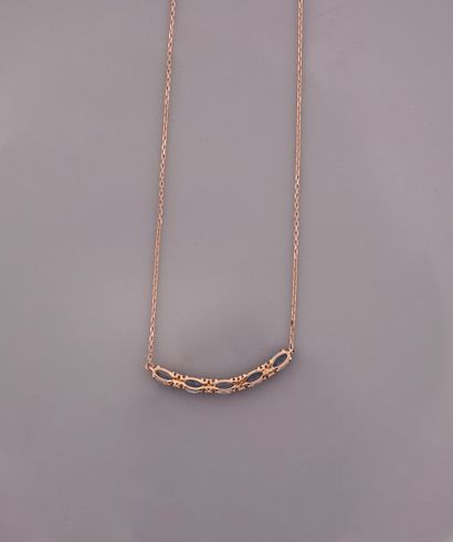 null Pink gold necklace, 750 MM, centered with five oval blue topazes interspersed...