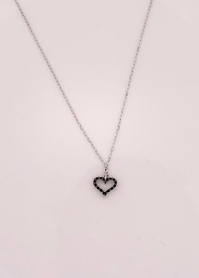 null Chain and pendant Heart in white gold, 750 MM, highlighted with diamonds, spring...