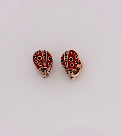 null Pair of cufflinks drawing a ladybug, silver 925 MM, vermeil, applied with red...