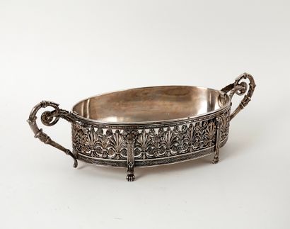 null Oval planter or centerpiece in silvered bronze, Empire style interior, decorated...
