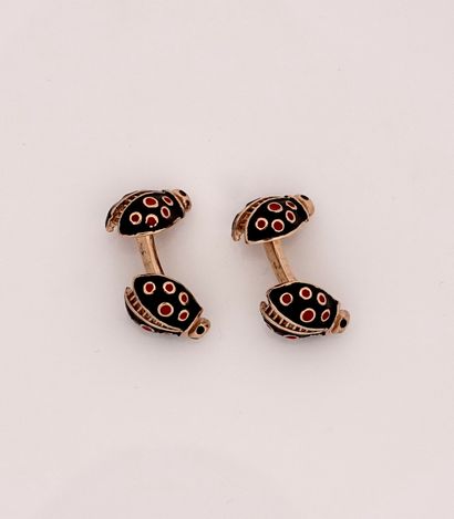 null Pair of cufflinks drawing a ladybug, silver 925 MM, vermeiled, applied with...