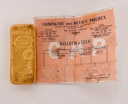 null Gold ingot 999 mils with its test bulletin of the Company of the precious metals...
